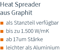 Heat Spreader aus Graphit ■ als Stanzteil verfügbar ■ bis zu 1.500 W/mK ■ ab 17um Stärke ■ leichter als Aluminium